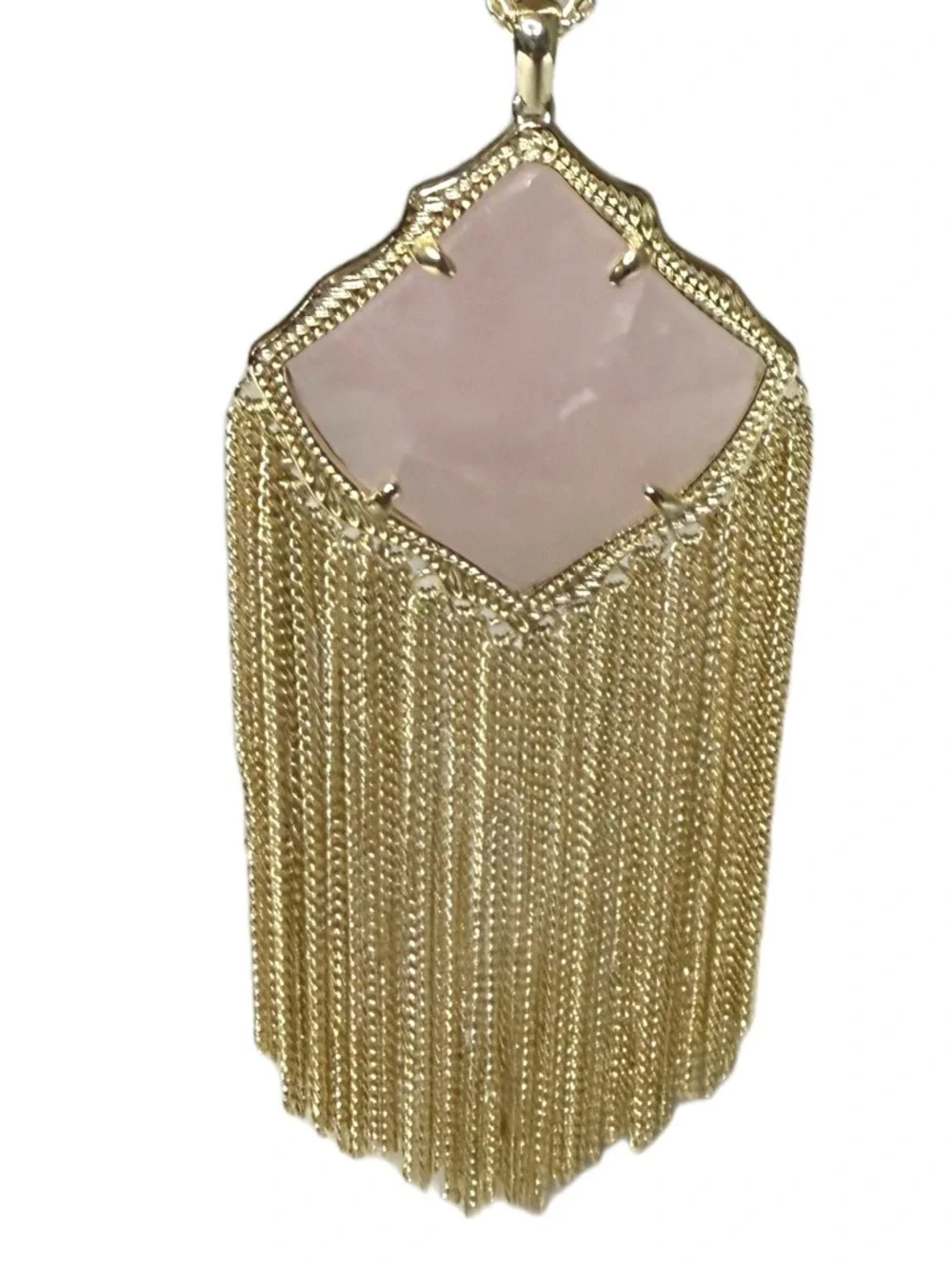 Gold Kendra Scott Pink Stone Fringe Necklace & Earrings Set